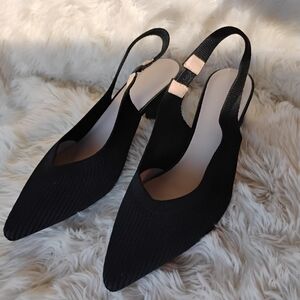 Black Pointed Slingback Women's Heels